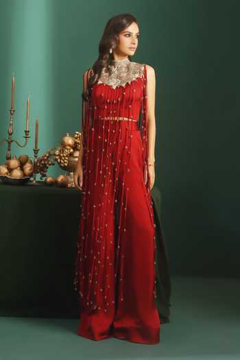 Rishi And Soujit Embroidered Crop Top & Pant Set 