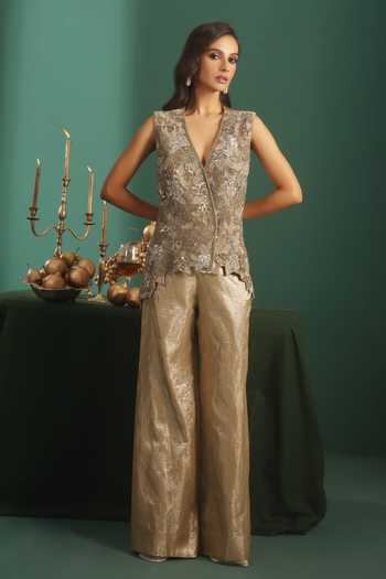 Rishi And Soujit Embroidered Long Top & Pant Set 