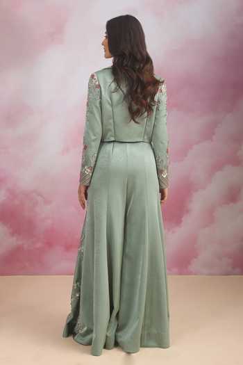 Rishi And Soujit Embroidered Jacket Flared Pant Set 