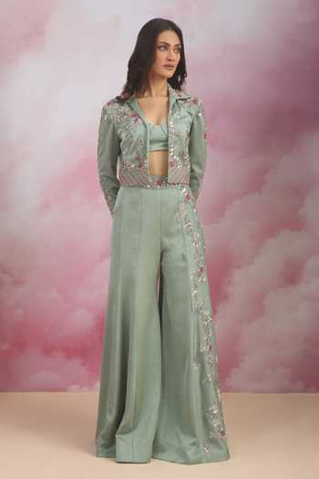 Rishi And Soujit Embroidered Jacket Flared Pant Set 