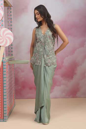 Rishi And Soujit Embroidered Long Top & Skirt Set 