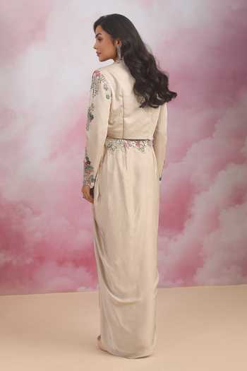 Rishi And Soujit Embroidered Jacket Draped Skirt Set 