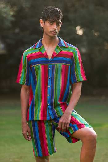 Shop_Dash And Dot_Multi Color Cotton, Acrylic Serape Stripe Print Shorts Set _Online_at_Aza_Fashions