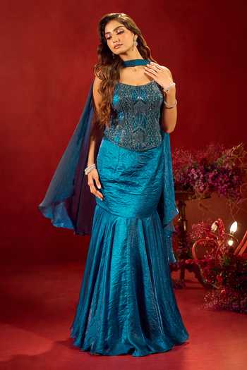 Shop Samyukta Singhania Blue Tissue Sequins Scoop Neck Embroiderd Corset Blouse Lehenga Set Shop_Samyukta Singhania_Blue Tissue Sequins Scoop Neck Embroiderd Corset Blouse Lehenga Set
