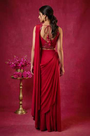 Samyukta Singhania Pre-Draped Saree With Embroidered Blouse 