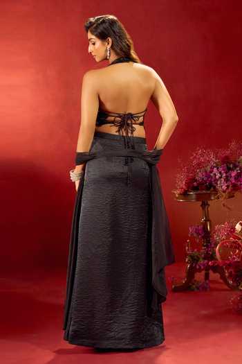 Buy Samyukta Singhania Black Silk Halter Neck Blouse Skirt Set Online at Aza Fashions Buy_Samyukta Singhania_Black Silk Halter Neck Blouse Skirt Set _Online_at_Aza_Fashions