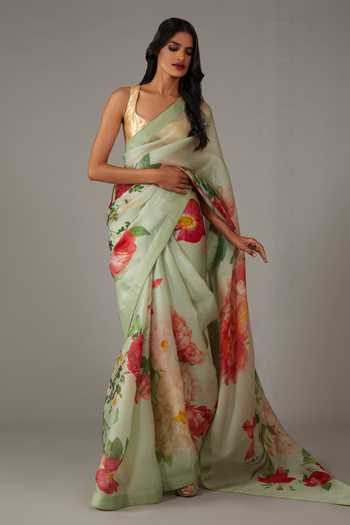 Rohit Bal Rosette Print Saree With Unstitched Blouse Piece 