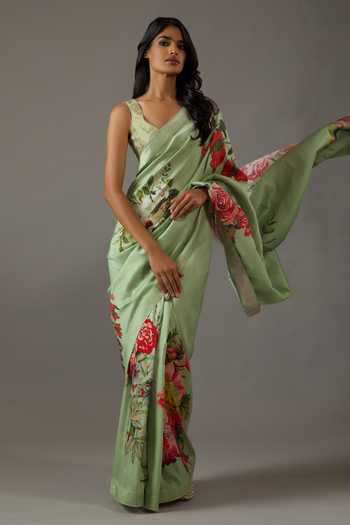 Rohit Bal Floral Cluster Print Saree With Unstitched Blouse Piece 
