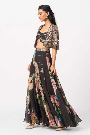 Buy Issa Studio By Chetana & Swathi Black Organza, Satin Square Neck Anul Printed Lehenga Set With Jacket Online at Aza Fashions Buy_Issa Studio By Chetana & Swathi_Black Organza, Satin Square Neck Anul Printed Lehenga Set With Jacket _Online_at_Aza_Fashions