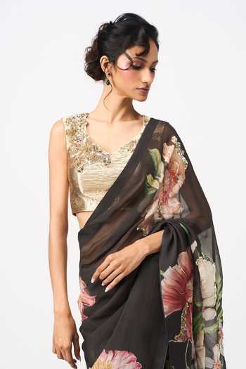 Buy Issa Studio By Chetana & Swathi Black Organza Eshitha Printed Saree With Blouse Online at Aza Fashions Buy_Issa Studio By Chetana & Swathi_Black Organza Eshitha Printed Saree With Blouse _Online_at_Aza_Fashions