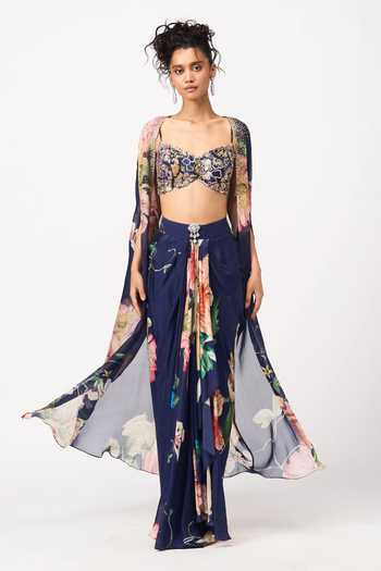 Issa Studio By Chetana & Swathi Jugni Printed Cape & Draped Skirt Set 