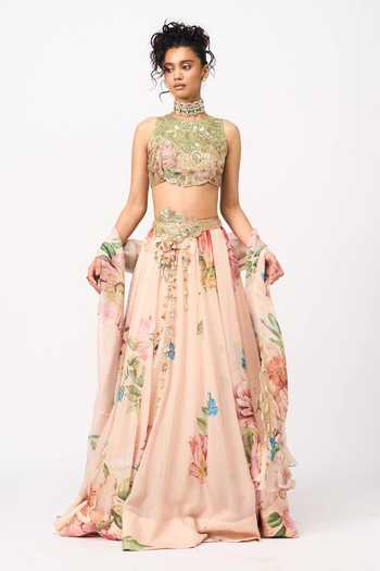 Issa Studio By Chetana & Swathi Kimaya Floral Print Organza Lehenga Set 