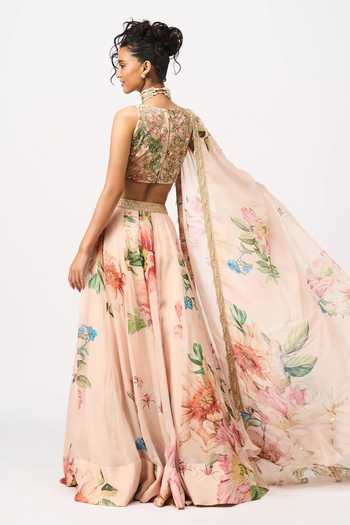 Issa Studio By Chetana & Swathi Kimaya Floral Print Organza Lehenga Set 