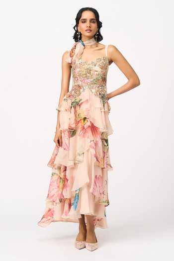 Buy Issa Studio By Chetana & Swathi Peach Organza Sweetheart Neck Lowkya Layered Printed Dress Online at Aza Fashions Buy_Issa Studio By Chetana & Swathi_Peach Organza Sweetheart Neck Lowkya Layered Printed Dress _Online_at_Aza_Fashions