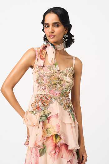Shop Issa Studio By Chetana & Swathi Peach Organza Sweetheart Neck Lowkya Layered Printed Dress Online at Aza Fashions Shop_Issa Studio By Chetana & Swathi_Peach Organza Sweetheart Neck Lowkya Layered Printed Dress _Online_at_Aza_Fashions