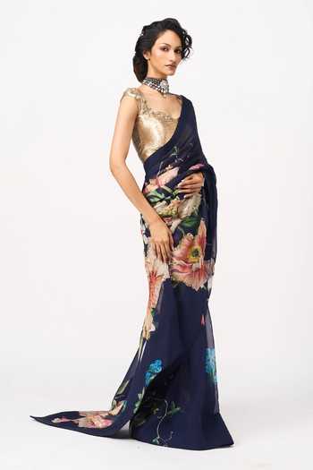 Buy Issa Studio By Chetana & Swathi Blue Organza Sweetheart Neck Mahani Printed Saree With Blouse Online at Aza Fashions Buy_Issa Studio By Chetana & Swathi_Blue Organza Sweetheart Neck Mahani Printed Saree With Blouse _Online_at_Aza_Fashions