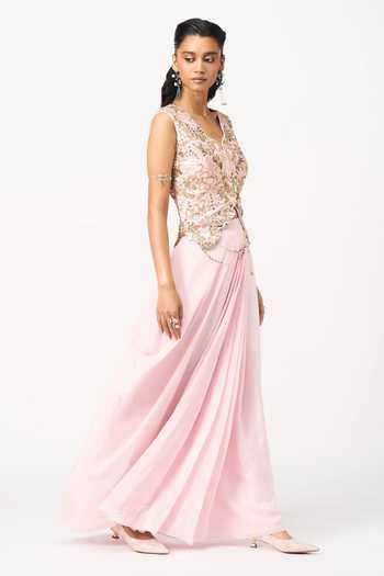 Issa Studio By Chetana & Swathi Minya Embroidered Top & Draped Skirt Set 