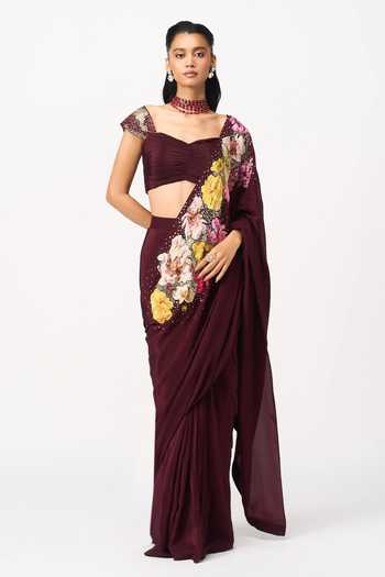 Issa Studio By Chetana & Swathi Nahiraa Printed Pre-Draped Saree With Blouse 