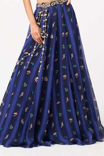 Buy Issa Studio By Chetana & Swathi Blue Organza Square Neck Neeha Printed Lehenga And Embroidered Blouse Set Online at Aza Fashions Buy_Issa Studio By Chetana & Swathi_Blue Organza Square Neck Neeha Printed Lehenga And Embroidered Blouse Set _Online_at_Aza_Fashions