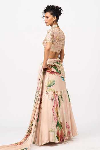 Issa Studio By Chetana & Swathi Tamaya Printed Pre-Draped Saree With Blouse 