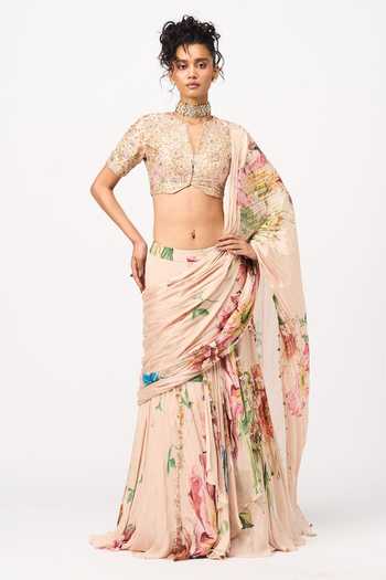 Issa Studio By Chetana & Swathi Tamaya Printed Pre-Draped Saree With Blouse 