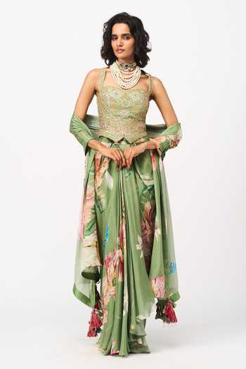 Issa Studio By Chetana & Swathi Tejal Printed Draped Skirt Set 