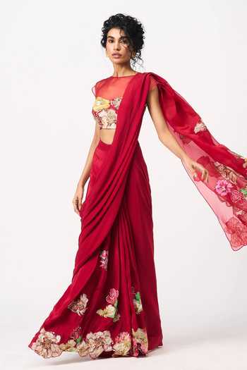 Issa Studio By Chetana & Swathi Vinona Printed Pre-Draped Saree With Blouse 