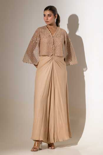 K-Anshika Embroidered Jacket With Draped Gown 