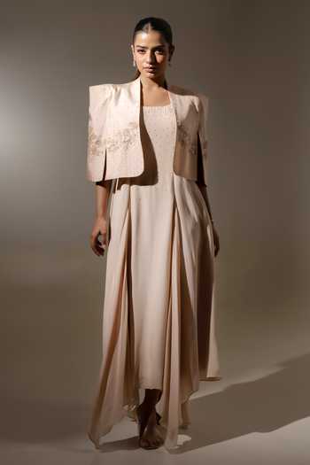 K-Anshika Embellished Viscose Silk Crepe Jacket & Maxi Dress Set 