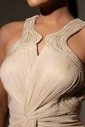 K-Anshika Ivory Georgette, Net Beads Halter , Keyhole Draped Gown Online at Aza Fashions K-Anshika_Ivory Georgette, Net Beads Halter , Keyhole Draped Gown _Online_at_Aza_Fashions