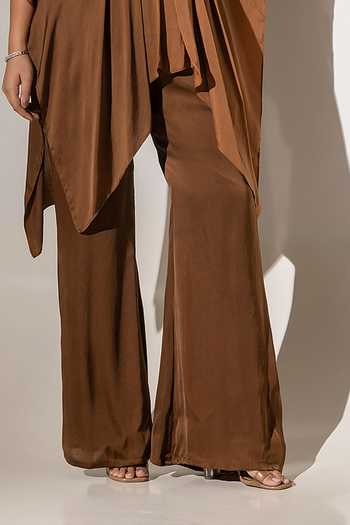 K-Anshika Brown Satin High Neck Ombre Draped Tunic Set Online at Aza Fashions K-Anshika_Brown Satin High Neck Ombre Draped Tunic Set _Online_at_Aza_Fashions