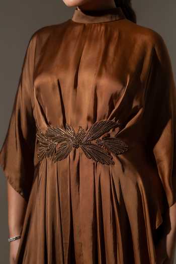Buy K-Anshika Brown Satin High Neck Ombre Draped Tunic Set Online at Aza Fashions Buy_K-Anshika_Brown Satin High Neck Ombre Draped Tunic Set _Online_at_Aza_Fashions