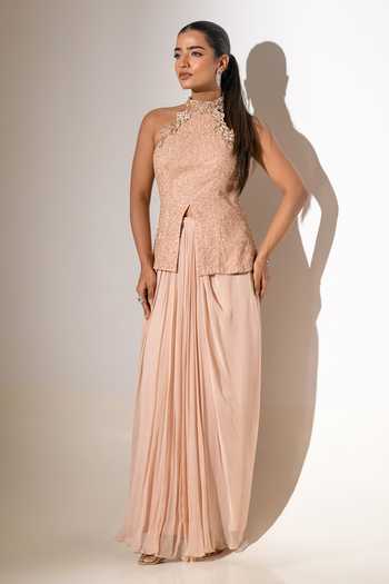 K-Anshika High Neck Top & Draped Skirt Set 