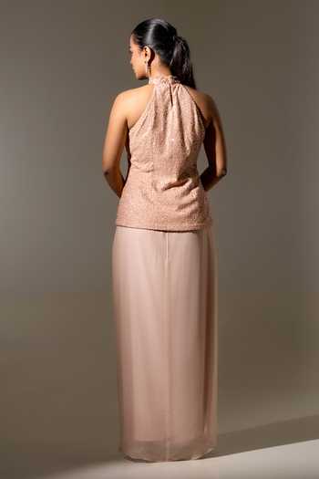 K-Anshika High Neck Top & Draped Skirt Set 