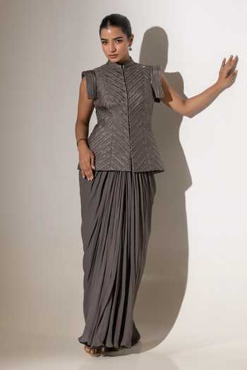 K-Anshika Structured Jacket With Pleated Skirt 