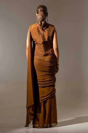K-Anshika Draped Saree With High Neck Blouse 