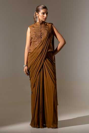 K-Anshika Draped Saree With High Neck Blouse 