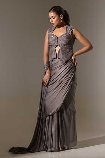 K-Anshika Pre-Draped Saree & Cutout Blouse Set 