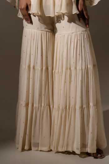 K-Anshika Off White Georgette V-neck Embroidered Top And Sharara Set Online at Aza Fashions K-Anshika_Off White Georgette V-neck Embroidered Top And Sharara Set _Online_at_Aza_Fashions