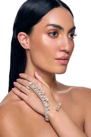 Raabta By Rahul White Ziva Embellished Hand Cuff Online at Aza Fashions Raabta By Rahul_White Ziva Embellished Hand Cuff _Online_at_Aza_Fashions