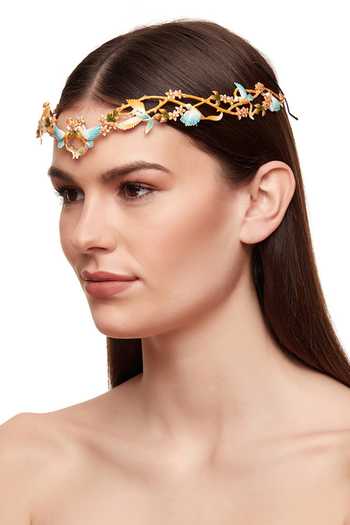 Raabta By Rahul_Blue Aurelia Meenakari Tiara Headband _Online_at_Aza_Fashions