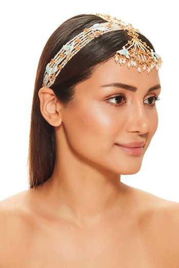 Raabta By Rahul_White Pearls Phoenix Meenakari Mathapatti _Online_at_Aza_Fashions