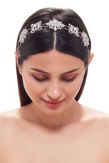 Raabta By Rahul Green Stones, Crystals Cubic Zirconia And Headband Online at Aza Fashions Raabta By Rahul_Green Stones, Crystals Cubic Zirconia And Headband _Online_at_Aza_Fashions