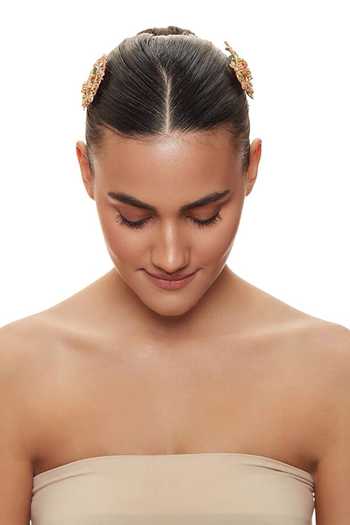 Raabta By Rahul_Pink Vatika Suraj Chand Hairpins - Set Of 2 _Online_at_Aza_Fashions