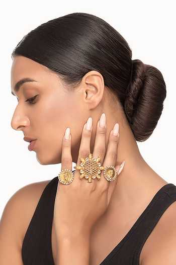 Raabta By Rahul Aayu Carved Rings - Set Of 3 