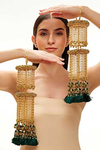 Raabta By Rahul Green Jharna Tassel Pair Of Kaleeras Online at Aza Fashions Raabta By Rahul_Green Jharna Tassel Pair Of Kaleeras _Online_at_Aza_Fashions