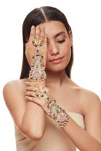 Raabta By Rahul Pink Raina Palki Pair Of Hathphools Online at Aza Fashions Raabta By Rahul_Pink Raina Palki Pair Of Hathphools _Online_at_Aza_Fashions