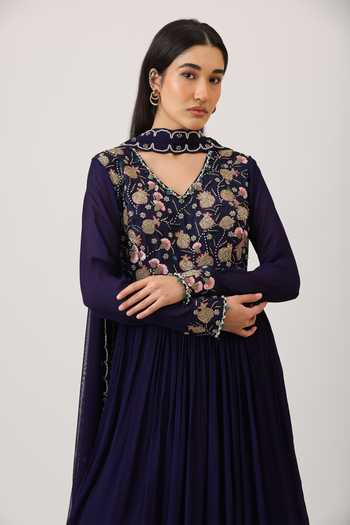 Vidushi Gupta_Purple Silk, Cotton, Chiffon, Modal, Floral Embroidered Anarkali With Dupatta _Online_at_Aza_Fashions