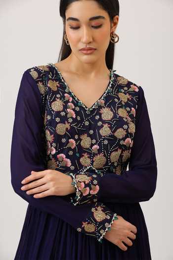 Shop_Vidushi Gupta_Purple Silk, Cotton, Chiffon, Modal, Floral Embroidered Anarkali With Dupatta _Online_at_Aza_Fashions