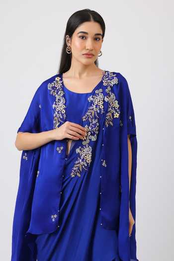 Shop_Vidushi Gupta_Blue Chiffon, Chinon, Silk, Organza Pearls, Cut Embroidered Jacket Palazzo Set _Online_at_Aza_Fashions